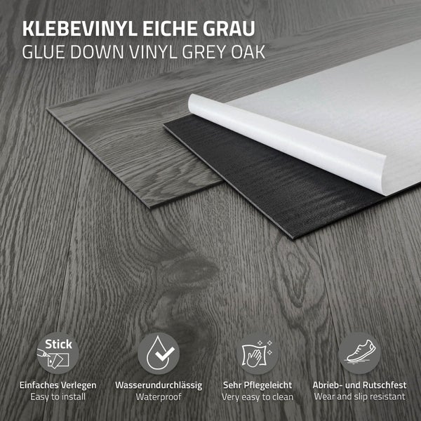 ML-Design Deluxe PVC Bodenbelag, Selbstklebende Vinyl-Dielen, Vinylboden, 91,5 cm x 15,3 cm x 2 mm, Dicke 2 mm, 2,23m²/16 Dielen, Eiche, Grau, Holzoptik, rutschfest, wasserfest, Einfache Verlegung