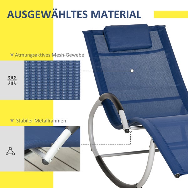 Outsunny Schaukelstuhl, Schwingsessel mit Kopfstütze, Stuhl für Garten, 65 x 144 x 83 cm, Mesh und Stahl, blau