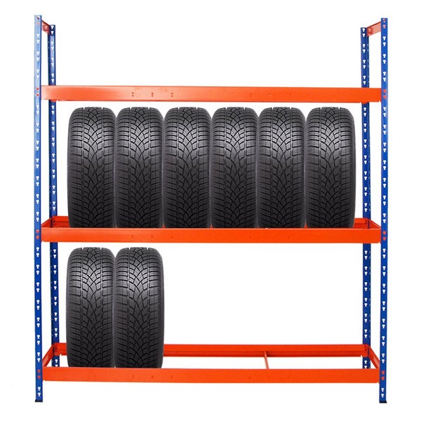 PROREGAL Reifenregal Tiger XL HxBxT 200 x 180 x 45 cm bis zu 21 Reifen auf 3 Ebenen Blau/Orange