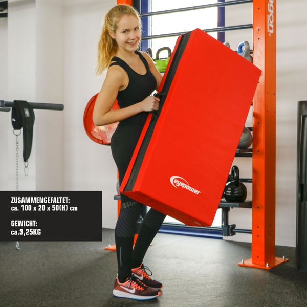 200x100cm Klappbare Gymnastikmatte - 5 cm dicke Turnmatte Rot Schwarz