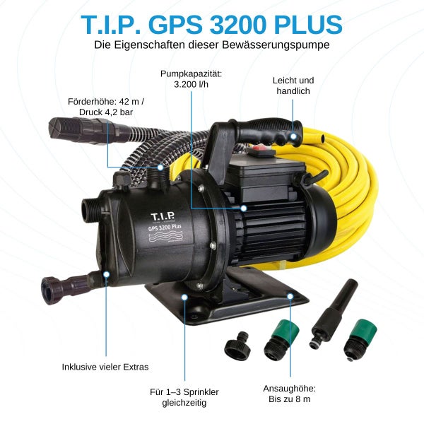 T.I.P. GPS 3200 Plus Gartenpumpe mit Zubehör