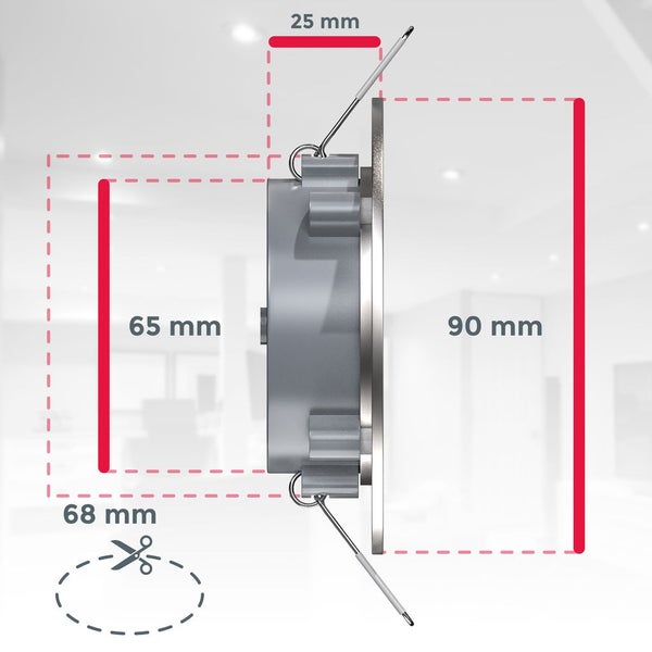 Einbaustrahler 68mm 6er Set - 230V, 4,9W, 480lm, LED, IP44, warmweiß, matt-nickel