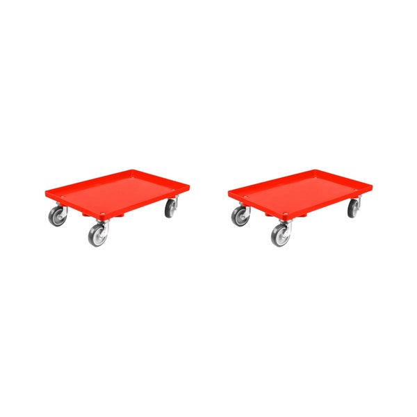 PROREGAL SparSet 2x Transportroller für Euroboxen 60 x 40 cm mit Gummiräder Rot Geschlossenes Deck 2 Lenkrollen und 2 Bremsrollen Traglast 300 kg