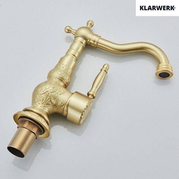 Klarwerk Waschbeckenarmatur im antiken Design mit florale Verzierungen und Einhebelmischer