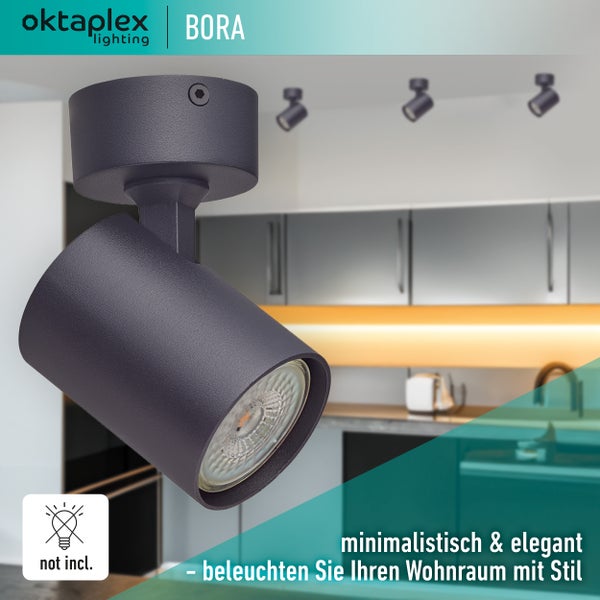 Bora Deckenstrahler GU10 LED Spotleuchte 230V 1-flammig schwenkbar Deckenleuchte schwarz modernes Design Decken- Wandmontage