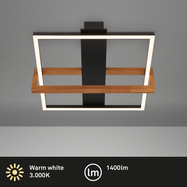 LED ceiling light, black, with wood, LED/14W