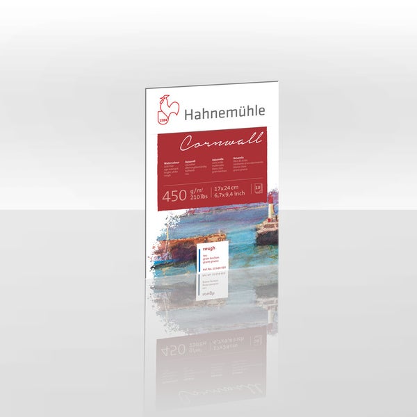 Hahnemühle Cornwall Aquarellblock, 450 Gramm pro Quadratmeter, 17 mal 24 Zentimeter, 10 Blatt, raue Oberfläche.