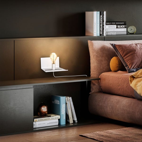 Wandlampe - schalter, mit Stecker, mit Ablage, E27 Fassung, weiß