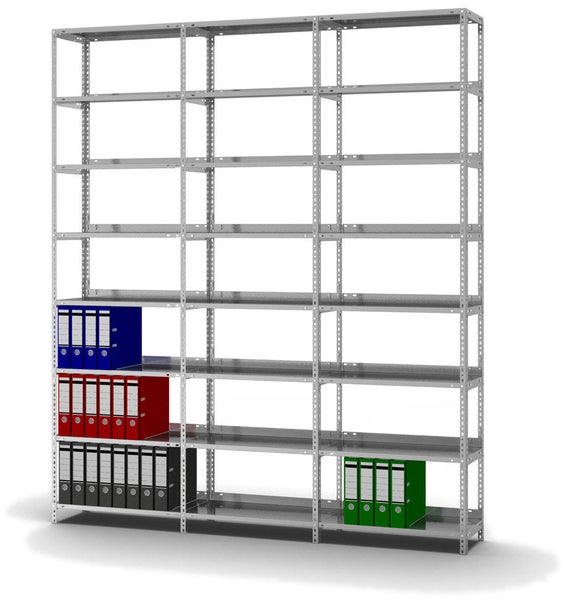 PROREGAL Aktenregal Schraubsystem Grundregal HxBxT 255 x 75 x 30 cm 8 Ebenen Fachlast 60 kg Mit Deckboden Einseitig Nutzbar Verzinkt