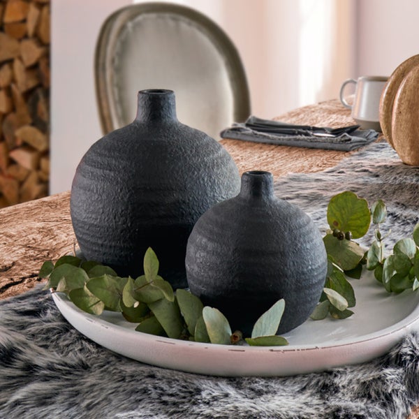 FRANK FLECHTWAREN | Dekovase Noir, 2er Set, ZEMENT, 11,5 x 11,5 x 11,5 cm, 16,5 x 16,5 x 16,5 xm