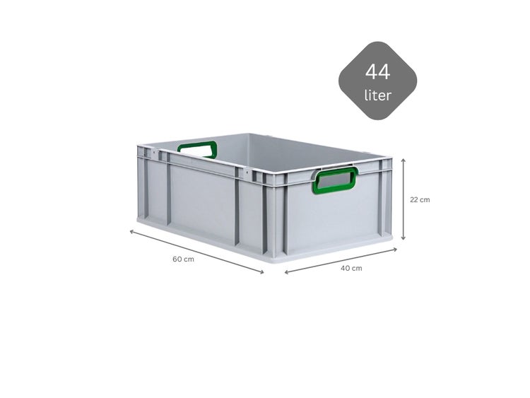PROREGAL Spar Set 4x Eurobox Nextgen Color HxBxT 22 x 40 x 60 cm 44 Liter Griffe Grün Offen Verstärkter Boden Eurobehälter Transportbox