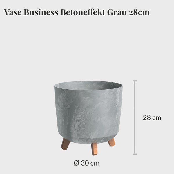 Graue Vase mit Betoneffekt und Holzfüßen, 28 cm hoch