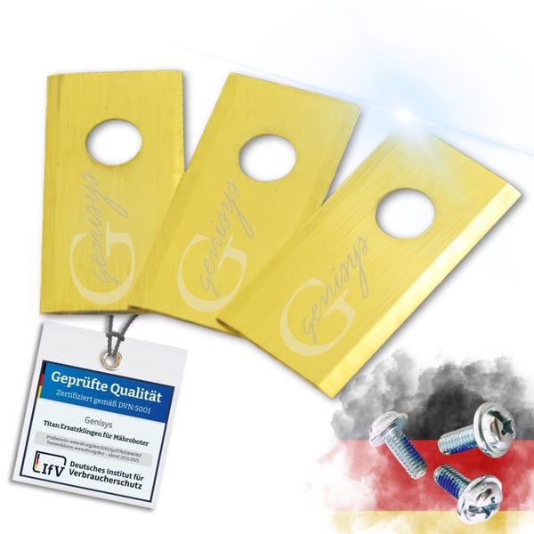 Genisys Titan Ersatzklingen für Mähroboter mit Prüfsiegel und Schrauben