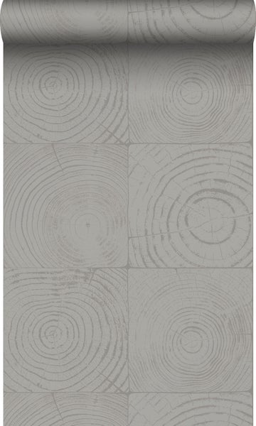 Origin Wallcoverings Tapete Querschnitte von Baumstämmen Dunkelgrau - 53 cm x 10,05 m - 347548