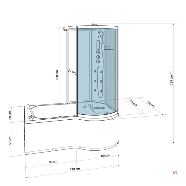 Whirlpool Wanne Duschkabine sw K50-L33-WP-EC 170x1