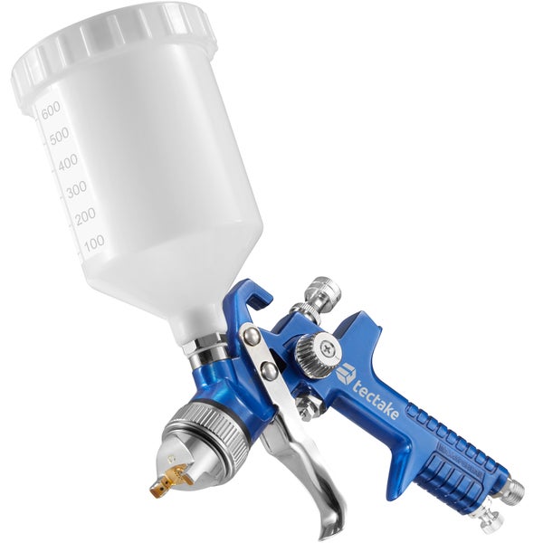 HVLP-Lackierpistolen-Set tectake  inklusive Silikonentferner, Mikrofasertücher und Kunststoffkoffer 0,8 / 1,3 mm-Düse blau
