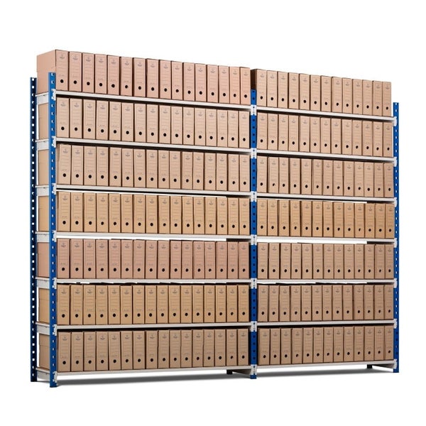 PROREGAL Aktenregal Maximus Einseitig HxBxT 200 x 100 x 34 cm 6 Ebenen Offener Fachboden Bis Zu 72 Archivordnern Lichtblau & Lichtgrau
