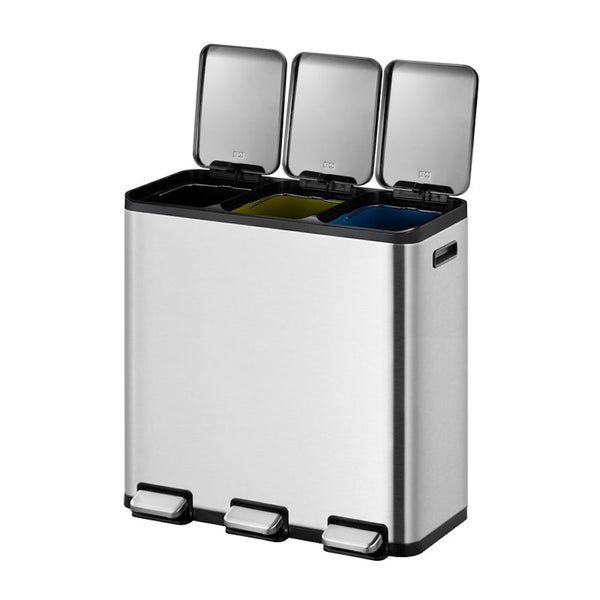 PROREGAL Rechteckiger Treteimer Aus Gebürstetem Edelstahl Mit Getrennten Soft Close & Stay Open Deckel 45 Liter HxBxT 50,8 x 60,5 x 32,1 cm Silber