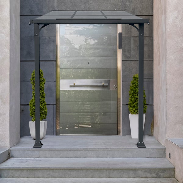 Home Deluxe - Vordach Haustür CUBIS - Größe: Medium - 219 x 150 x 258 cm - Anthrazit, Gestell: Aluminium, inkl. Polycarbonat Platten I Hautürvordach Pultdach Glasvordach