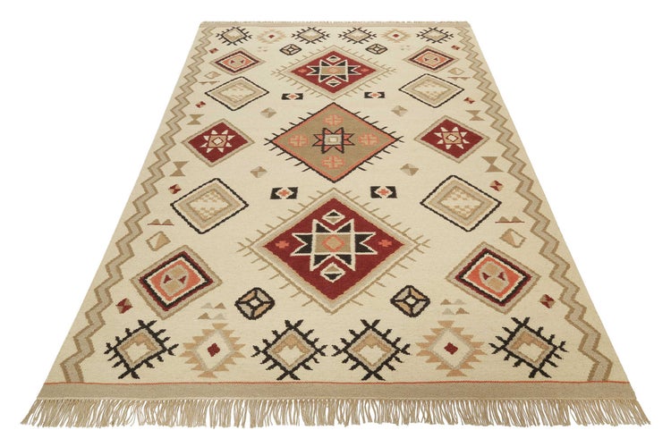 Kelim Teppich Creme Beige Rot aus Wolle Brionne Green Looop 160x230 cm