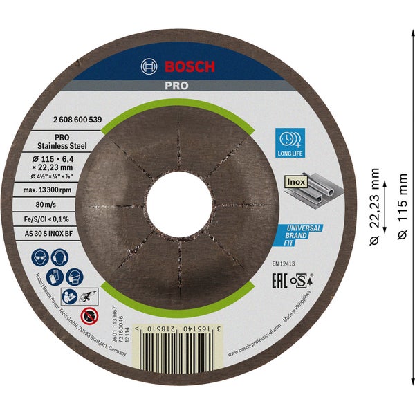 Bosch PRO Stainless Steel Schleifscheibe 115 x 6 x 22,23 mm - 2608600539