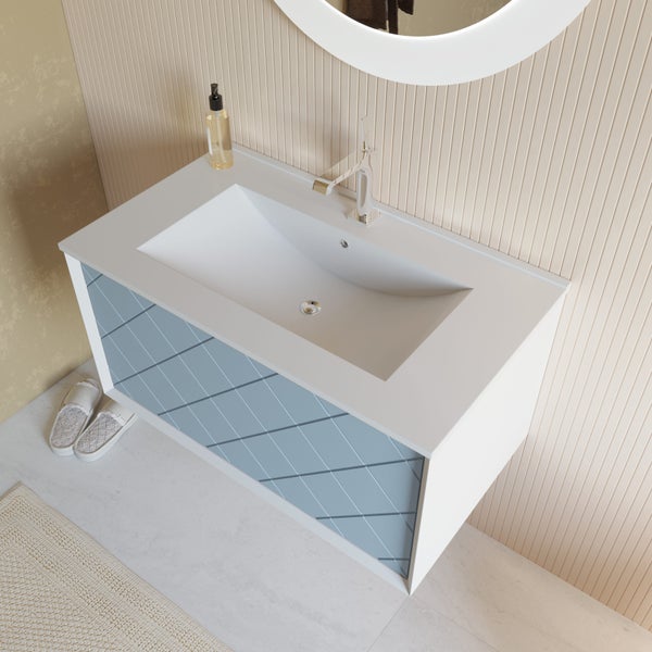 80cm hellblaues Möbel-Set für das Badezimmer mit rundem Spiegel| Miami