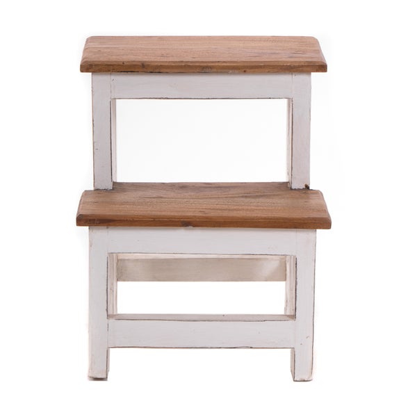 Trittleiter STEP Recyclingholz zweistufig  06 weiß-landhaus