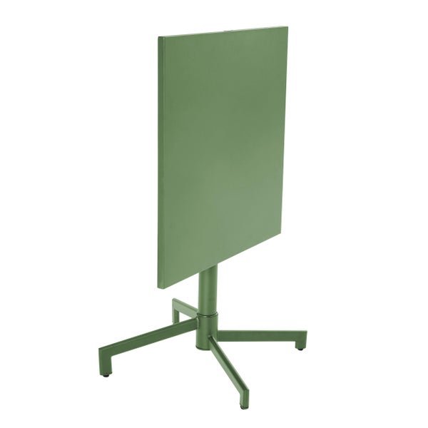 Tischuntergestell aus Metall in Grün mit vier Standfüßen für den Außenbereich.