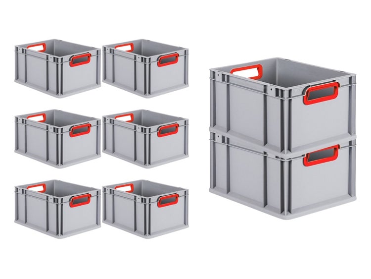 PROREGAL Spar Set 8x Eurobox Nextgen Color HxBxT 22 x 30 x 40 cm 20 Liter Griffe Rot Offen Glatter Boden Eurobehälter Transportbox