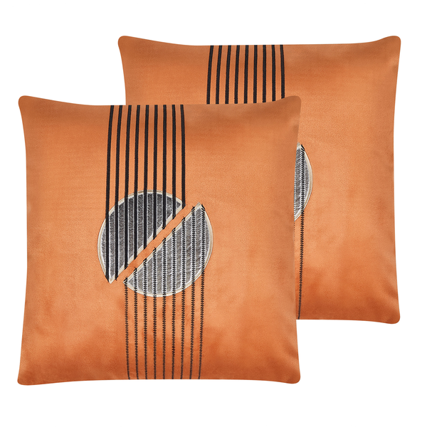 Dekokissen 2er Set CEROPEGIA Samtstoff 45 x 45 cm Orange Geometrisches Muster
