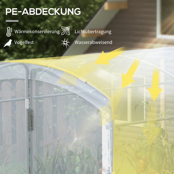 Outsunny Foliengewächshaus, 3 x 2 x 1,95 m Tunnel-Gewächshaus, Winddichtes Tomatenhaus, Treibhaus mit 1 Tür, für Garten, Balkon, PE, Transparent