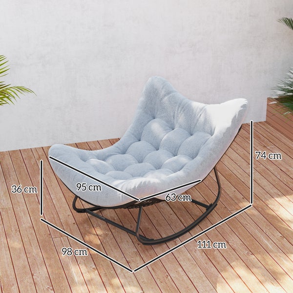 Outsunny Rattan Schaukelstuhl Gartenbank mit Stahlrahmen Kissen, Schaukelbank Gartenschaukel Outdoor Bank Sitzbank Gartenmöbel Parkbank für Garten Terrasse Park 98 x 111 x 74 cm Grau