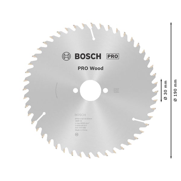 Bosch PRO Wood Kreissägeblatt 190 x 2,6 x 30 mm - 2608640617