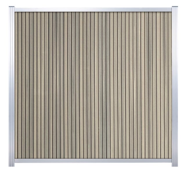 GartenLand WPC Zaun Shadowline Vertikal ca. 175 x 180 cm Sichtschutz Steckzaun Amethystgrau Aluminium Silber Ohne Pfosten