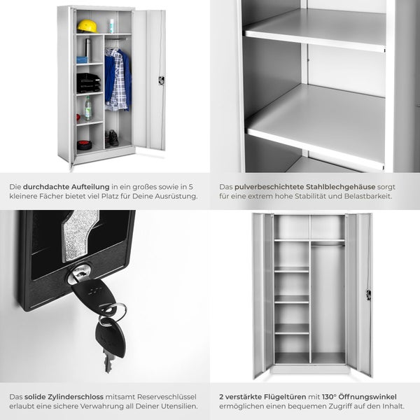 Stahlschrank mit Fächern, Zylinderschloss und Flügeltüren