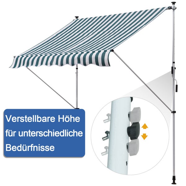 Outsunny Markise, Klemmmarkise, 200 x 150cm, Alu, Grün
