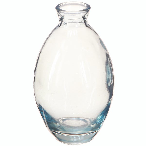 Ovale Dekovase aus Klarglas mit schmalem Hals.