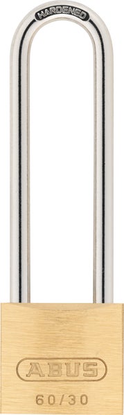 ABUS Vorhängeschloss aus Messing mit extra langem gehärtetem Bügel, Modell 60/30.