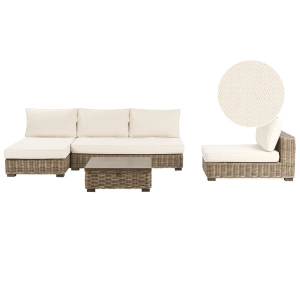 Lounge Set mit Tisch 4-Sitzer VARALLO rechtsseitig modular Rattan Grau