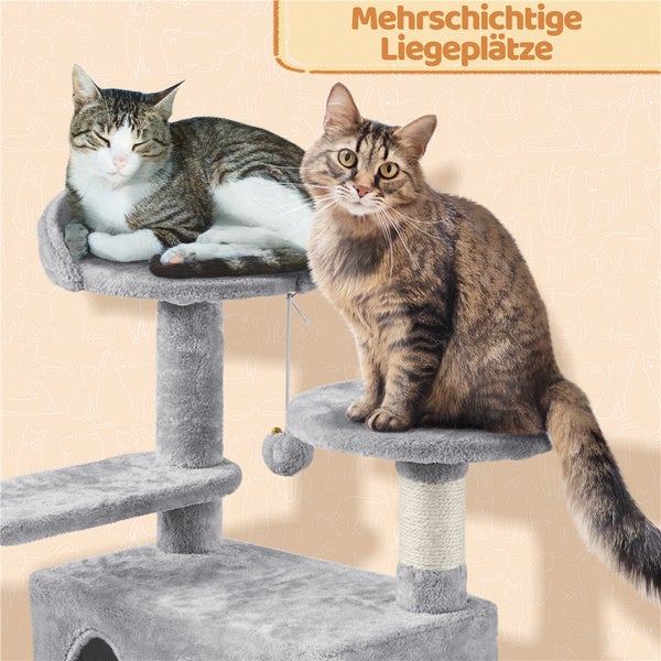 Grauer Katzenkratzbaum mit zwei Katzen