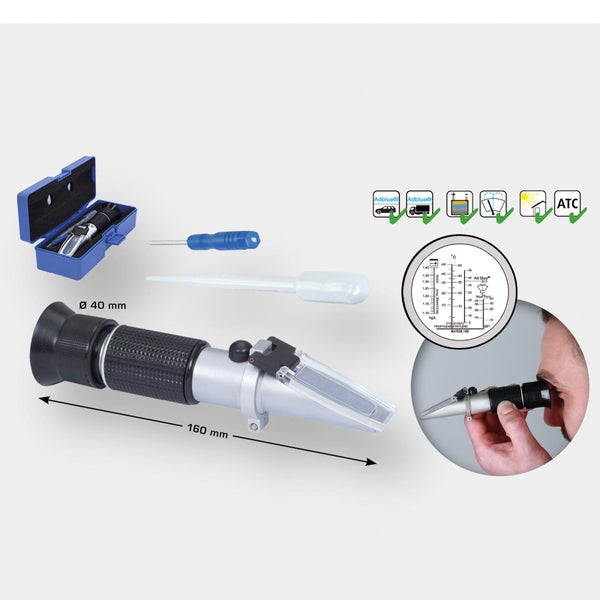 Refraktometer mit Pipette, Schraubendreher und Aufbewahrungsbox, Durchmesser 40 mm, Länge 160 mm
