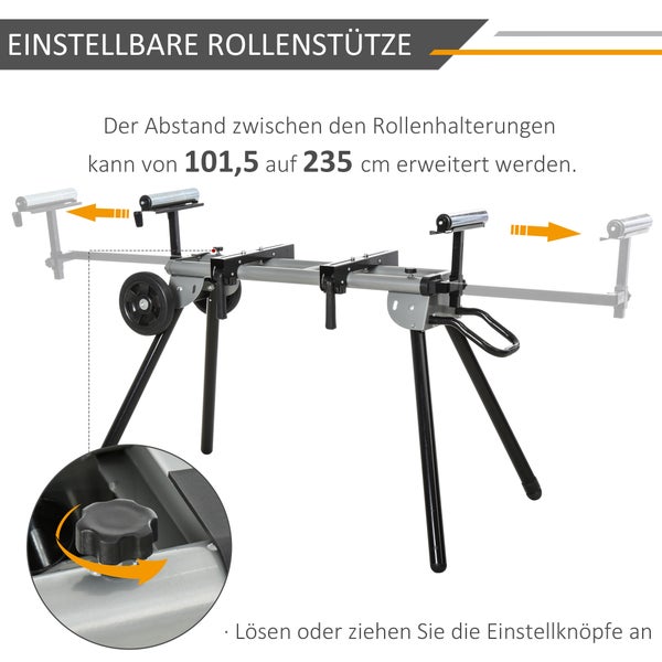 DURHAND Arbeitstisch für Kapp- und Gehrungssägen Sägengestell Kappsäge Stahl Schwarz+Silber Seitenverlängerung 123,5-245 cm