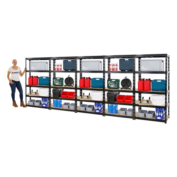 PROREGAL Mega Deal 5x Schwerlastregal Tiger HxBxT 180 x 90 x 45 cm Fachlast 265 kg 5-Ebenen Schwarz
