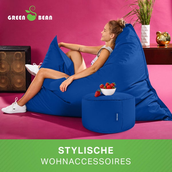 Green Bean 2er Set XXL Sitzsack inkl. Pouf fertig befüllt mit EPS-Perlen - Riesensitzsack 140x180 Lounge Sitz-Kissen Bean-Bag Chair  - Blau