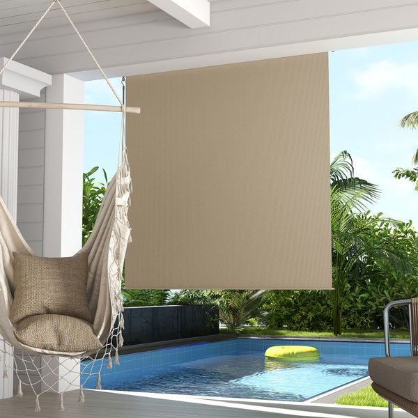 Outsunny Senkrechtmarkise, Balkonrollomit Handkurbel für Pavillon, Garten, 183 x 185 cm, HDPE, Aluminium, Beige