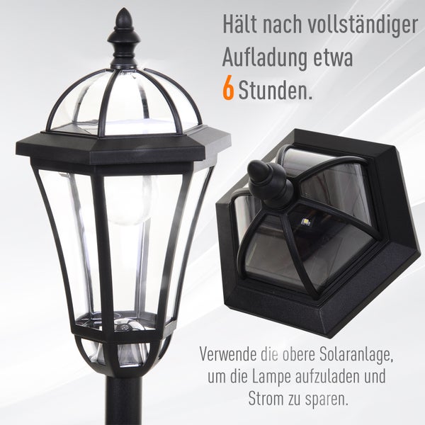 Outsunny Solar Gartenlaterne, Gartenleuchte mit LED, 6 Stdn., Ø18,5 x H129 cm, ABS, Schwarz