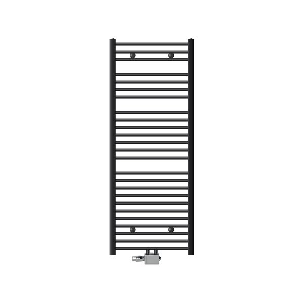 ECD Germany Badheizkörper Mittelanschluss 600 x 1500 mm Anthrazit gerade mit Anschlussgarnitur inkl. Thermostat Universal Eck- und Durchgangsform Heizkörper Heizung Handtuchwärmer Handtuchtrockner