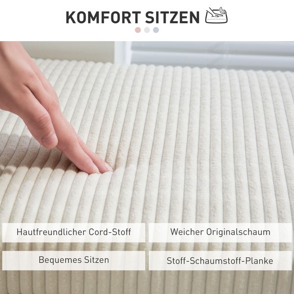 HOMCOM Sitzbank mit Stauraum Polsterbank mit Cord-Optik, Sitztruhe mit Stahlbeine, Truhenbank für Wohnzimmer, Schlafzimmer, Flur 112 x 42 x 40 cm, Beige