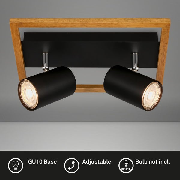 Spotlight, black, with wood, excl. 2xGU10/max. 9W