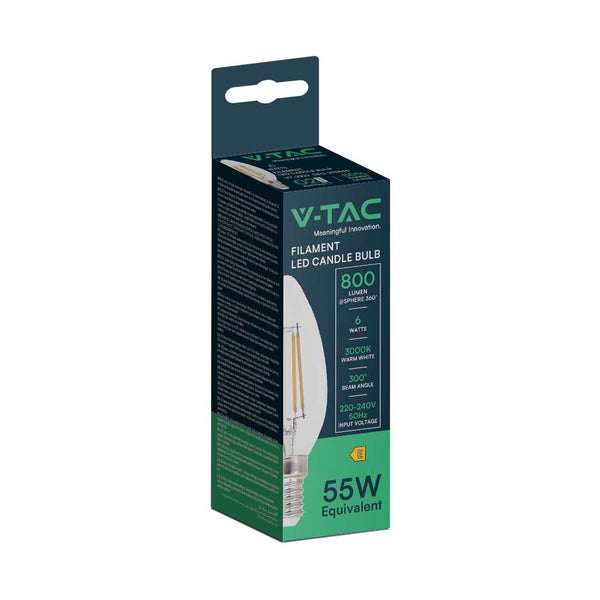 V-TAC VT-2327-N - LED-Lampen - Kerze E14 - IP20 - Klar - 6 Watt - 800 Lumen - 3000K - 2 Jahre